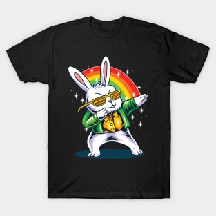Easter bunny dabbing in rainbow T-Shirt